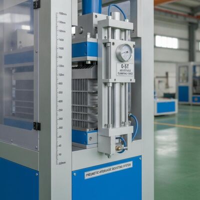 Machine d'assemblage de noyaux d'échangeurs de chaleur à plaques et ailettes, longueur de noyau de 300 à 1300 mm, avec force de serrage réglable de 0 à 5T et système de suralimentation pneumatique-hydraulique